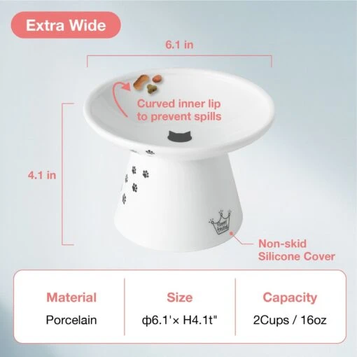 Necoichi Extra Wide Ceramic Elevated Cat Food Bowl, 2-cup -Cat Supply Store 183502 PT3. AC SS1800 V1698866521