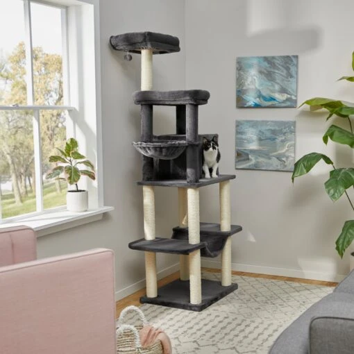 Frisco 73-in Cat Tree With Hammock, Condo, Lounge Basket, Top Perch & Bed -Cat Supply Store 214384 MAIN. AC SS1800 V1606832265