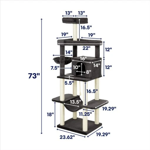 Frisco 73-in Cat Tree With Hammock, Condo, Lounge Basket, Top Perch & Bed -Cat Supply Store 214384 PT1. AC SS1800 V1687792343