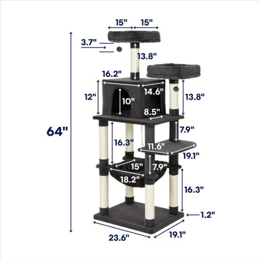 Frisco 64-in Cat Tree With Hammock, Condo, 2 Top Perches With Bed -Cat Supply Store 214387 PT1. AC SS1800 V1687792282