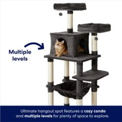 Frisco 64-in Cat Tree With Hammock, Condo, 2 Top Perches With Bed -Cat Supply Store 214387 PT2. AC SS1800 V1667227605