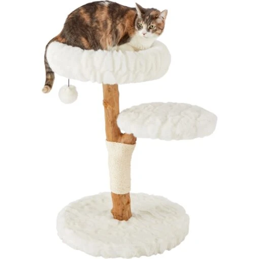 Frisco Natural Wood Modern Cat Tree With Toy, Ivory, Medium -Cat Supply Store 236561 PT2. AC SS1800 V1615987414