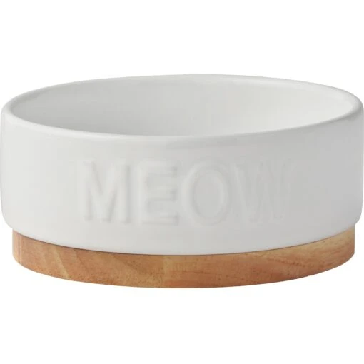 Frisco Round Meow Non-skid Ceramic Cat Bowl With Wood Base -Cat Supply Store 256078 MAIN. AC SS1800 V1615299727