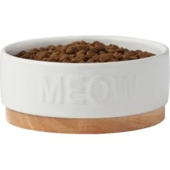 Frisco Round Meow Non-skid Ceramic Cat Bowl With Wood Base -Cat Supply Store 256078 PT3. AC SS1800 V1615313181