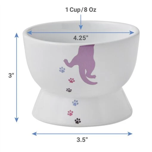 Frisco Cat Print Non-skid Elevated Ceramic Cat Bowl, Short -Cat Supply Store 256096 PT1. AC SS1800 V1623936464