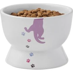 Frisco Cat Print Non-skid Elevated Ceramic Cat Bowl, Short -Cat Supply Store 256096 PT5. AC SS1800 V1616522496