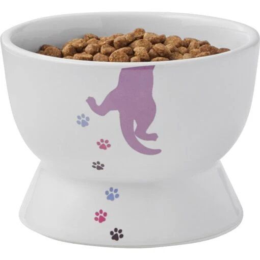 Frisco Cat Print Non-skid Elevated Ceramic Cat Bowl, Short -Cat Supply Store 256096 PT5. AC SS1800 V1616522496