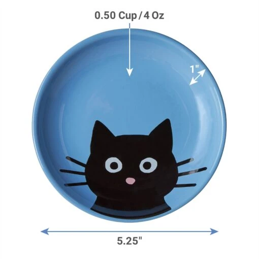 Frisco Cat Face Non-skid Ceramic Cat Dish, Blue -Cat Supply Store 256101 PT1. AC SS1800 V1616697495