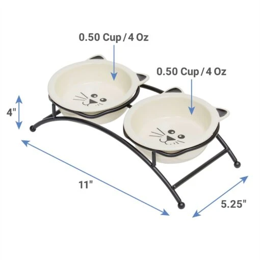 Frisco Cat Face Non-skid Elevated Double Ceramic Cat Bowl -Cat Supply Store 256113 PT1. AC SS1800 V1616697205