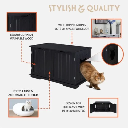 Sweet Barks Wooden Washroom Bench Cat Litter Box Enclosure -Cat Supply Store 258683 PT5. AC SS1800 V1603833727