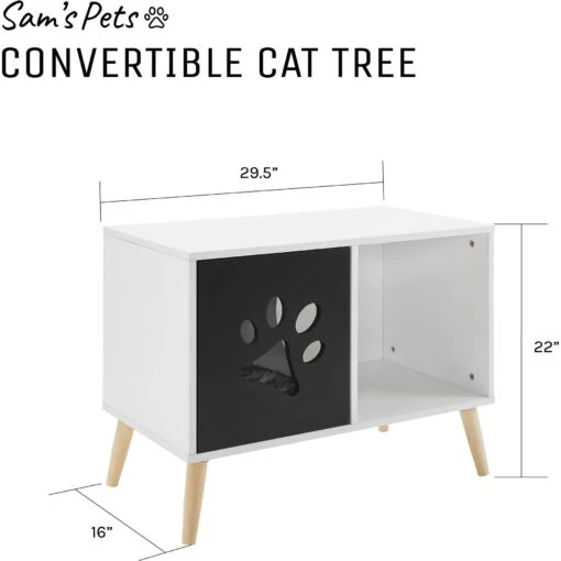 Sam's Pets Convertible 22-in Cat Tree End Table, Black & White -Cat Supply Store 261866 PT8. AC SS1800 V1634934419