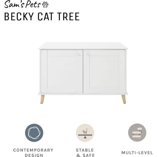 Sam's Pets Becky 24.5-in Cat Tree End Table & Litter Box Enclosure, White -Cat Supply Store 261880 PT2. AC SS1800 V1635094930