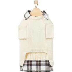 Frisco Cream Cable Knit Dog & Cat Sweater, White/Red Plaid -Cat Supply Store 268057 PT5. AC SS1800 V1628739996