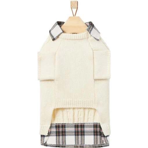 Frisco Cream Cable Knit Dog & Cat Sweater, White/Red Plaid -Cat Supply Store 268057 PT5. AC SS1800 V1628739996