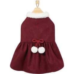 Frisco Mediumweight Pom Pom Bow Dog & Cat Peacoat Dress, Red -Cat Supply Store 268200 PT4. AC SS1800 V1628825859