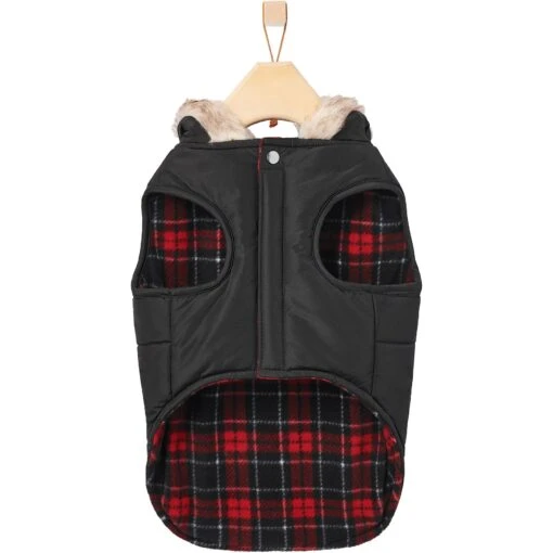 Frisco Mid-Heavyweight Cinching Insulated Dog & Cat Parka, Black/Red Plaid -Cat Supply Store 268382 PT5. AC SS1800 V1628822843