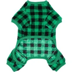 Frisco Dog & Cat Cozy Plush Fleece PJs, Green Plaid -Cat Supply Store 268517 PT4. AC SS1800 V1637682124