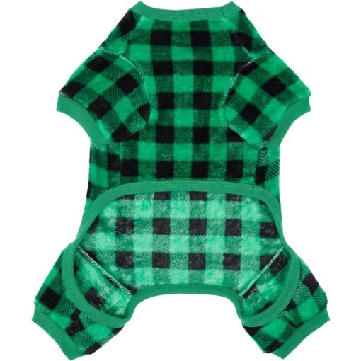 Frisco Dog & Cat Cozy Plush Fleece PJs, Green Plaid -Cat Supply Store 268517 PT4. AC SS1800 V1637682124