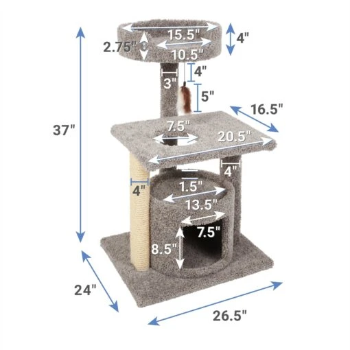 Frisco 37-in Real Carpet Cat Tree With Condo, Grey -Cat Supply Store 282755 PT1. AC SS1800 V1628882489