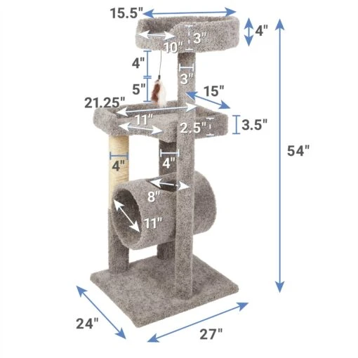 Frisco 54-in Real Carpet Cat Tree With Tunnel And Square Perches -Cat Supply Store 282767 PT1. AC SS1800 V1628879687