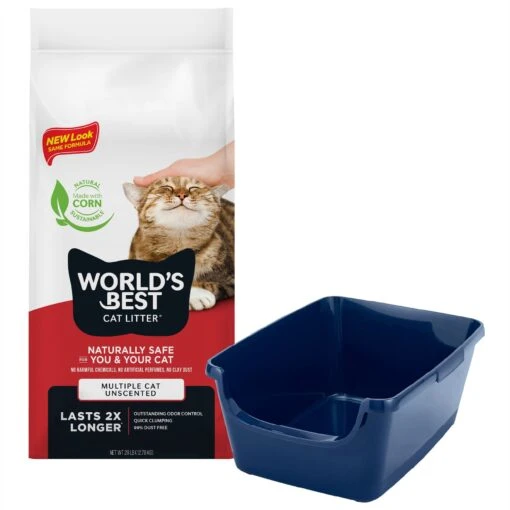 Frisco High Sided Cat Litter Box, Extra Large & World's Best Multi-Cat Unscented Clumping Corn Cat Litter -Cat Supply Store 293046 MAIN. AC SS1800 V1619997135