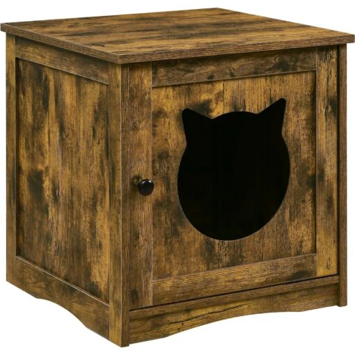 Sweet Barks Enclosed House Side Table Cat Litter Box, Rustic Brown -Cat Supply Store 354503 PT8. AC SS1800 V1640043182