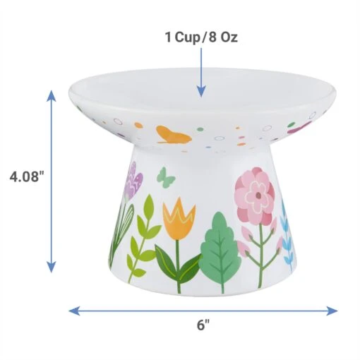 Frisco Cat Face Floral Wide Shape Elevated Non-Skid Ceramic Cat Bowl -Cat Supply Store 363377 PT1. AC SS1800 V1657657267