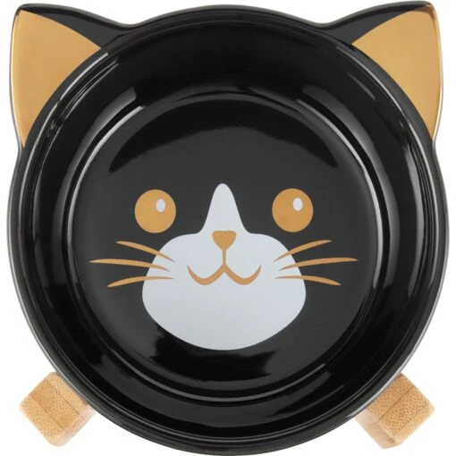 Frisco Cat Face Elevated Bamboo Non-Skid Ceramic Cat Bowl, Black, 1 Cups -Cat Supply Store 363383 MAIN. AC SS1800 V1657657267