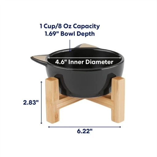 Frisco Cat Face Elevated Bamboo Non-Skid Ceramic Cat Bowl, Black, 1 Cups -Cat Supply Store 363383 PT1. AC SS1800 V1685731883