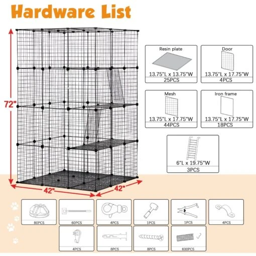 Coziwow DIY 4-Door Large Cat Cage Playpen, Black, 72-in -Cat Supply Store 677126 PT2. AC SS1800 V1680115293