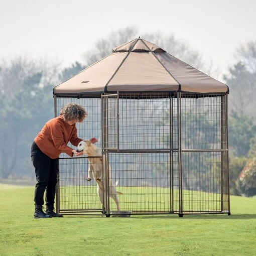 Win World Pet Gazebo Dog Kennel, Earth Taupe, 8-ft -Cat Supply Store 732814 PT7. AC SS1800 V1670525419