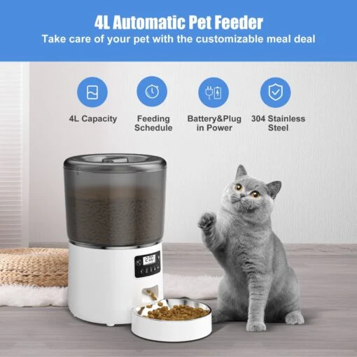 Bueteka Smart Feed Automatic Programmable Anti-Jamming Food Design Timed Cat Feeder, 4-lit -Cat Supply Store 815886 PT1. AC SS1800 V1685650135