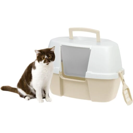 IRIS USA Hooded Corner Cat Litter Box With Front Door Flap & Scoop -Cat Supply Store 816574 MAIN. AC SS1800 V1685131609