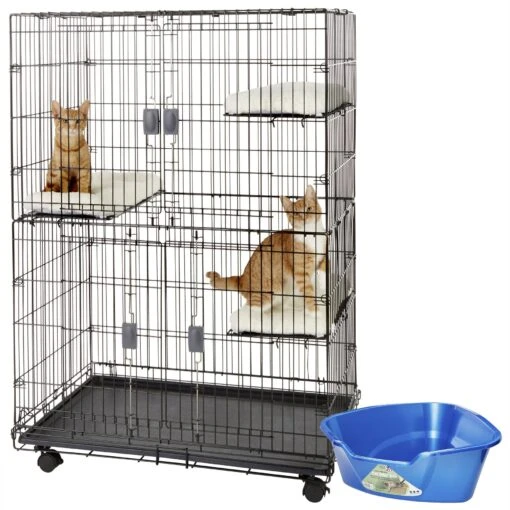 Frisco Collapsible Wire Cat Cage Playpen & Van Ness High Side Corner Cat Litter Pan, Blue -Cat Supply Store 933382 MAIN. AC SS1800 V1692304957