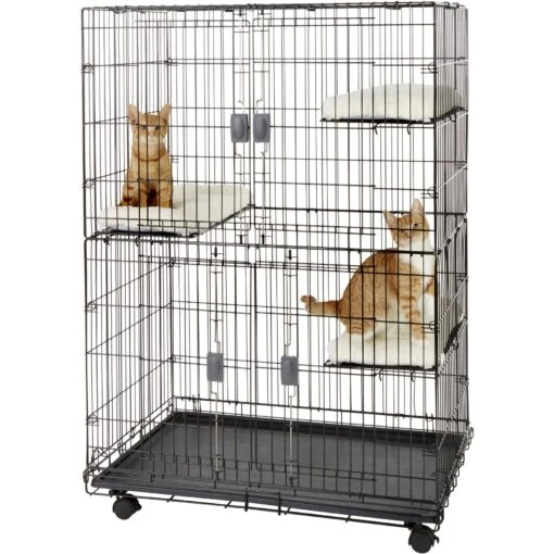 Frisco Collapsible Wire Cat Cage Playpen & Van Ness High Side Corner Cat Litter Pan, Blue -Cat Supply Store 933382 PT1. AC SS1800 V1692303675