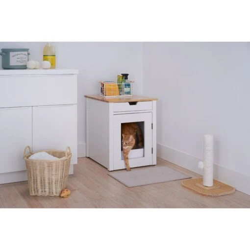 TRINITY 20-in Enclosure End Table With Drawer Cat Litter Box, White, Small -Cat Supply Store 940742 PT1. AC SS1800 V1692300316