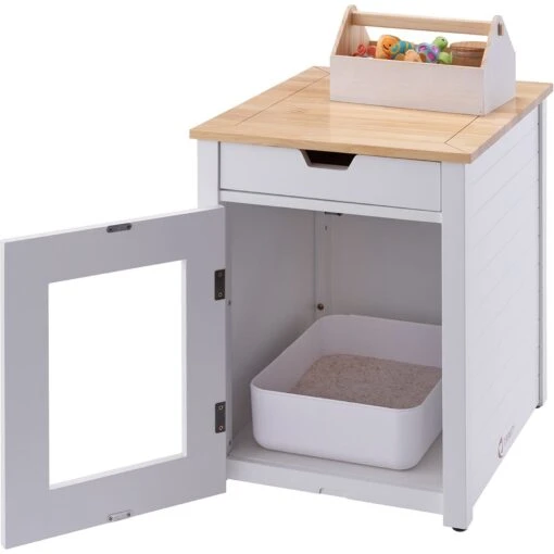 TRINITY 20-in Enclosure End Table With Drawer Cat Litter Box, White, Small -Cat Supply Store 940742 PT2. AC SS1800 V1692300285