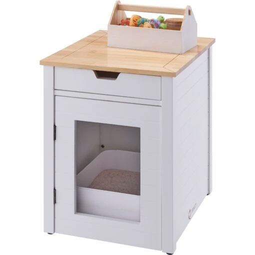 TRINITY 20-in Enclosure End Table With Drawer Cat Litter Box, White, Small -Cat Supply Store 940742 PT5. AC SS1800 V1692301028