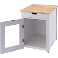 TRINITY 20-in Enclosure End Table With Drawer Cat Litter Box, White, Small -Cat Supply Store 940742 PT7. AC SS1800 V1692301058